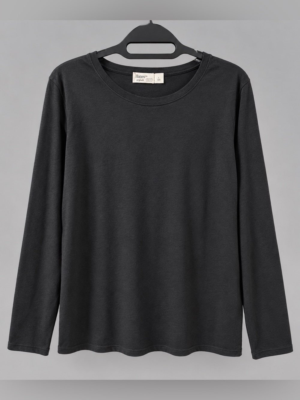 Hanes Originals Black Long Sleeve Crewneck Top Size Large L